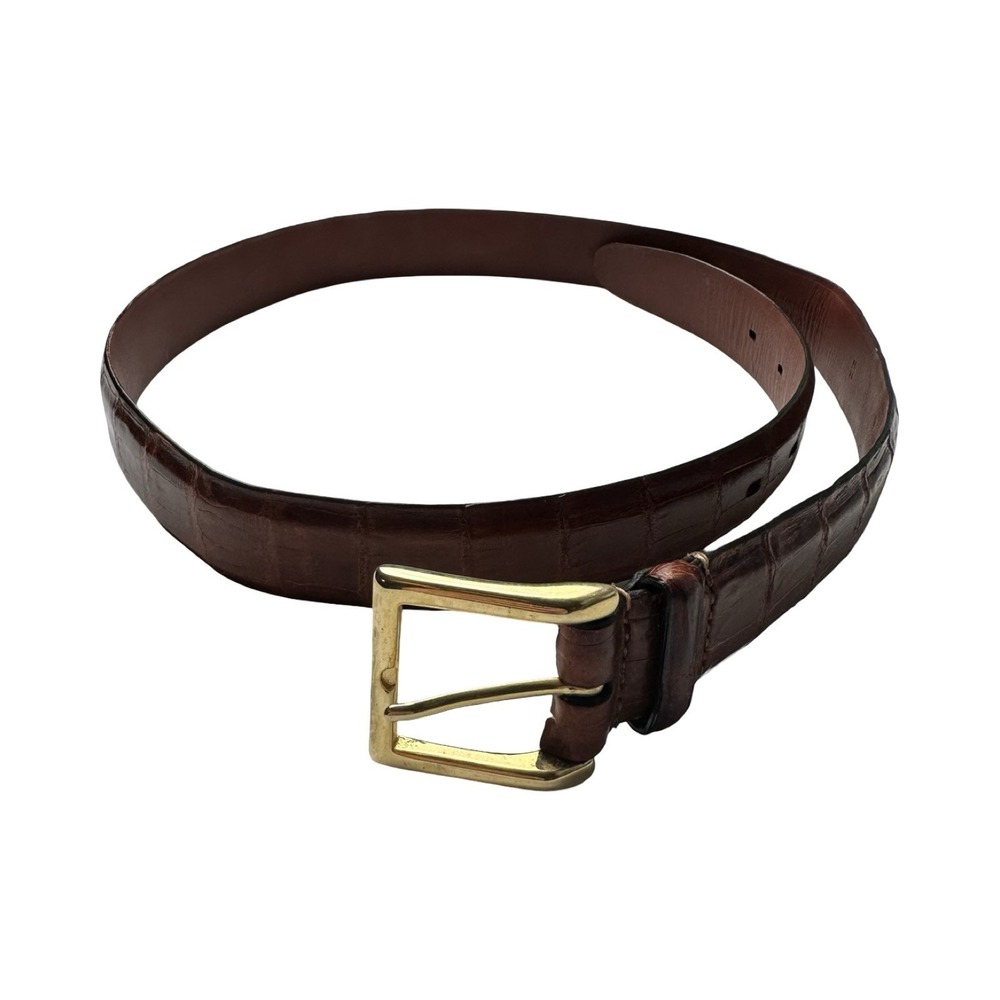 Bespoke Brown Genuine Crocodile Brass Buckle Belt Size 34 NWOT